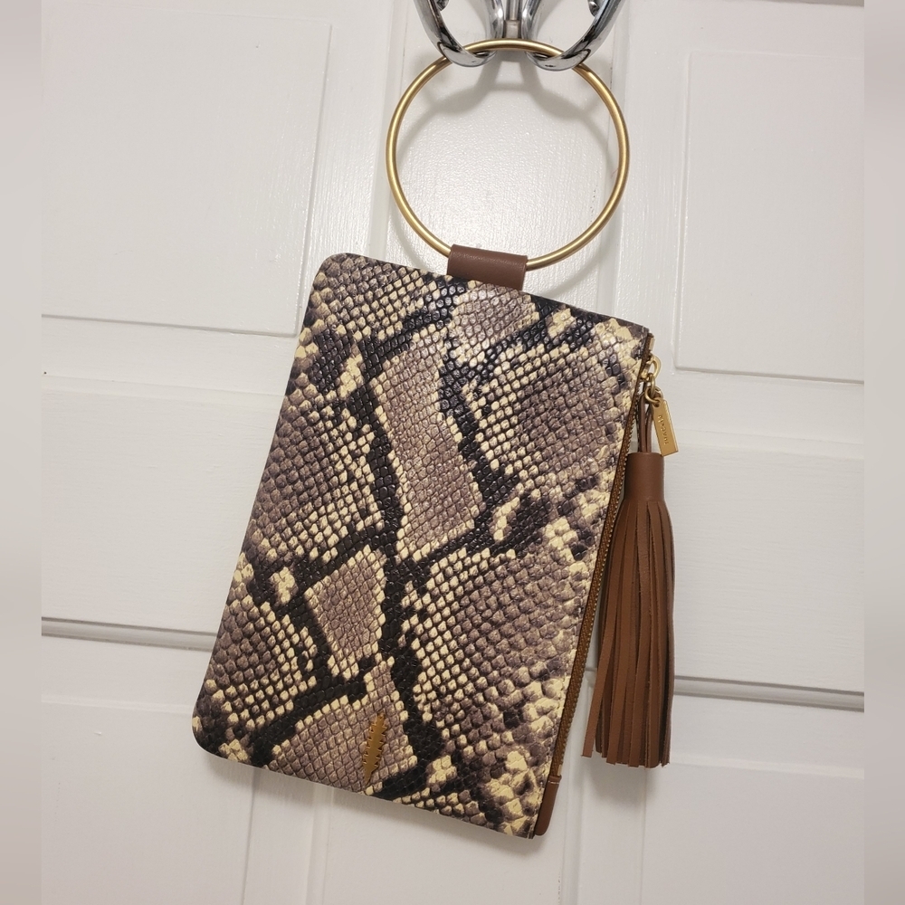 EC Thacker "Nolita" Clutch Python Print Zip Close Brown/Beige